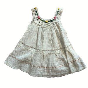 Hand Knit Toddler Dress W/ Floral Crochet Collar